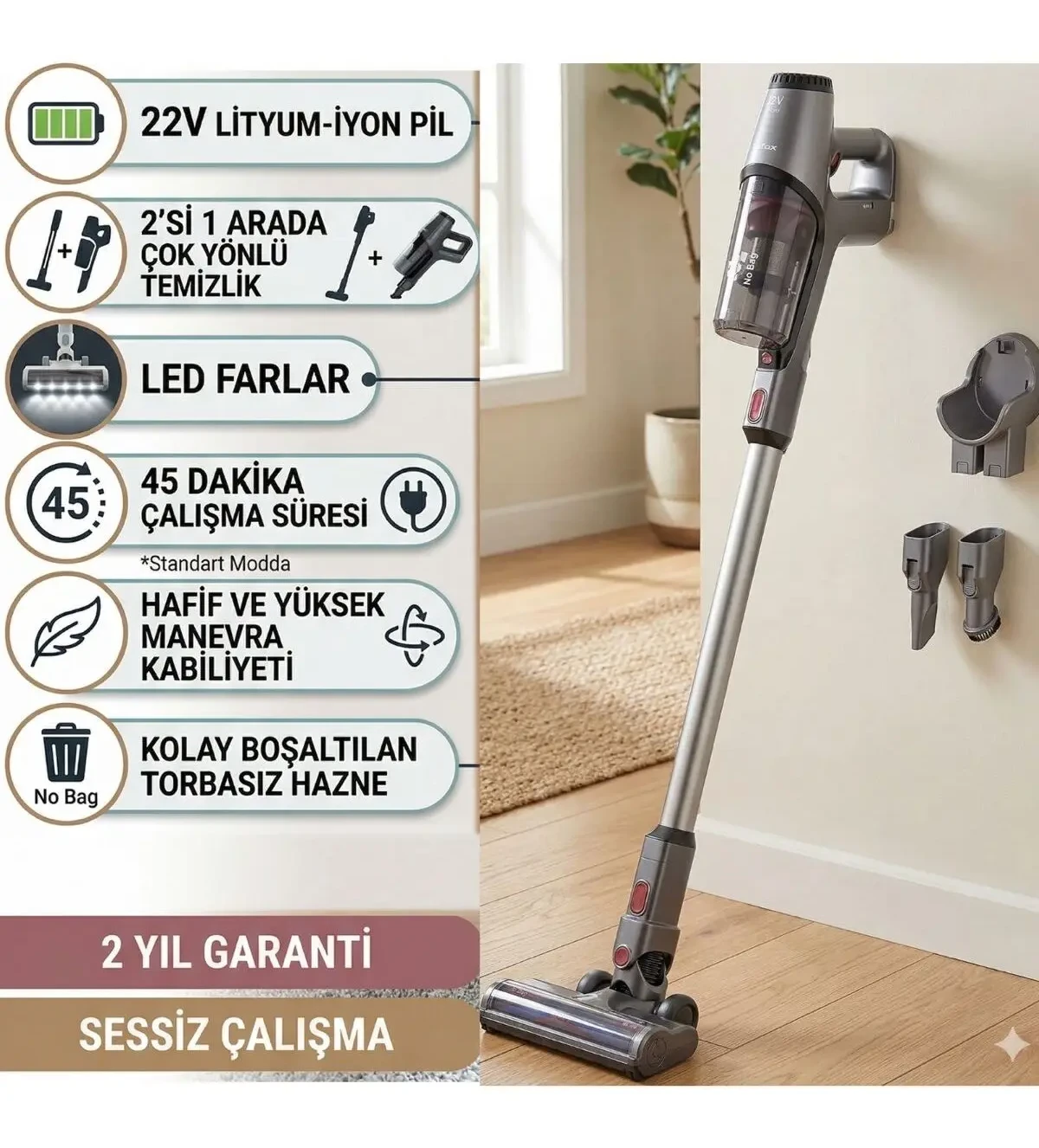 TEFAL Turbo Başlıklı 2.2 Kg Ultra Hafif Gövdeli Kablosuz Dikey Süpürge