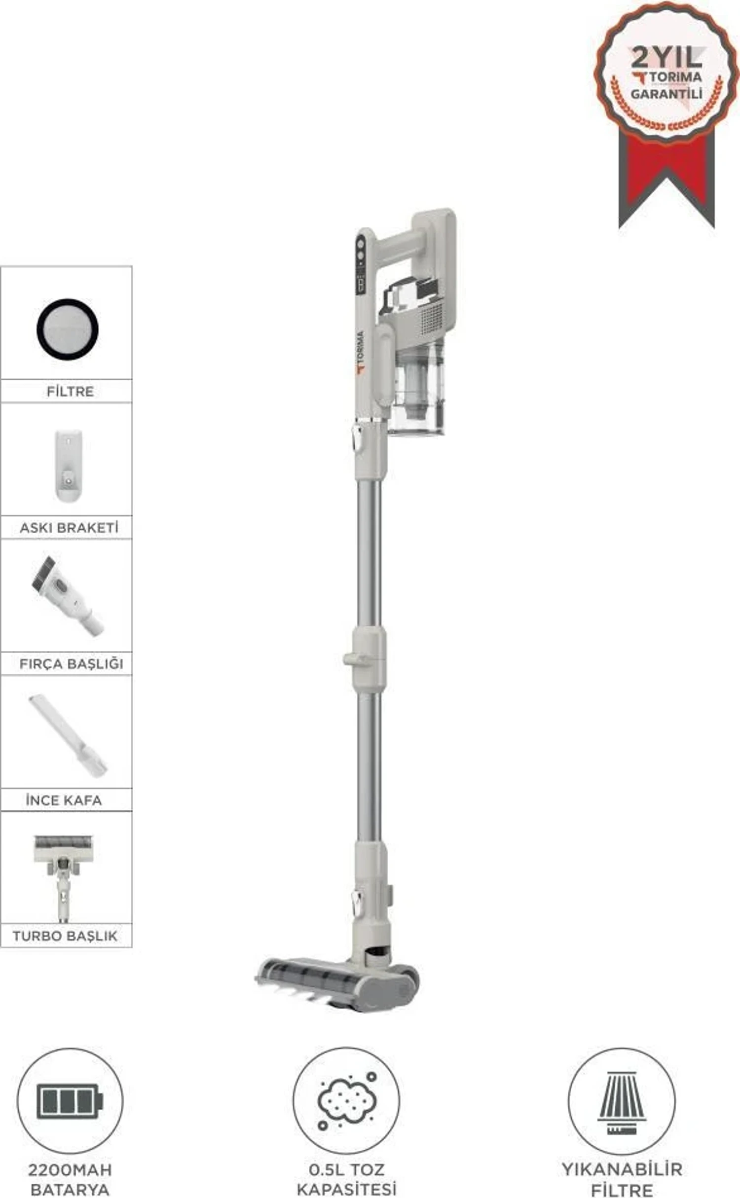 Torima Kablosuz Katlanabilir Hafif UV Işıklı Dikey Şarjlı Süpürge 300W