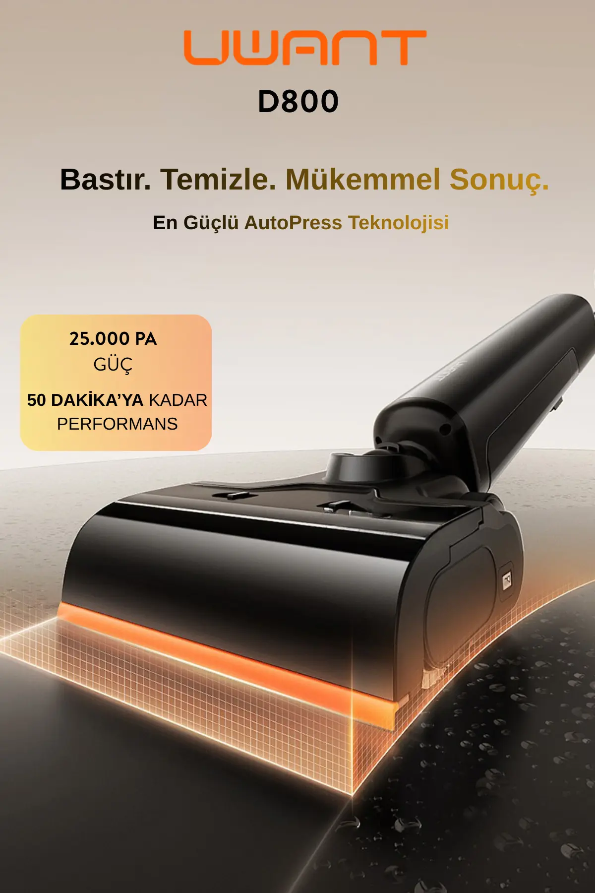 UWANT 25.000 Pa Emiş Gücü ve Kendini Temizleyebilen Islak Dikey Süpürge