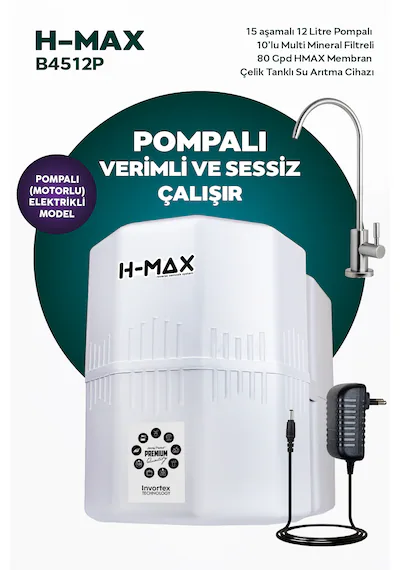 12 Litre Pompalı 15 Aşama Su Arıtma Cihazı Hmaxb4512p