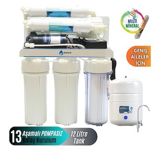 13 Aşamalı Kasa 12 Lt. Pompasız Su Arıtma Cihazı
