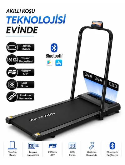 130kg Taşıma Kapasiteli Bluetoothlu Uygulamadan Ayarlanabilir Koşu Bandı
