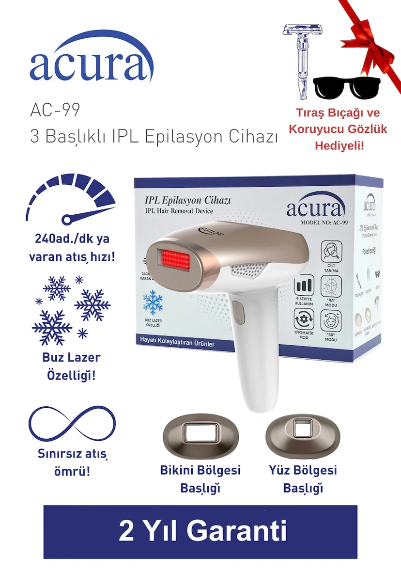 AC-99 Ultra Hızlı, 2 Başlıklı Sınırsız Atışlı Buz Lazer IPL Lazer