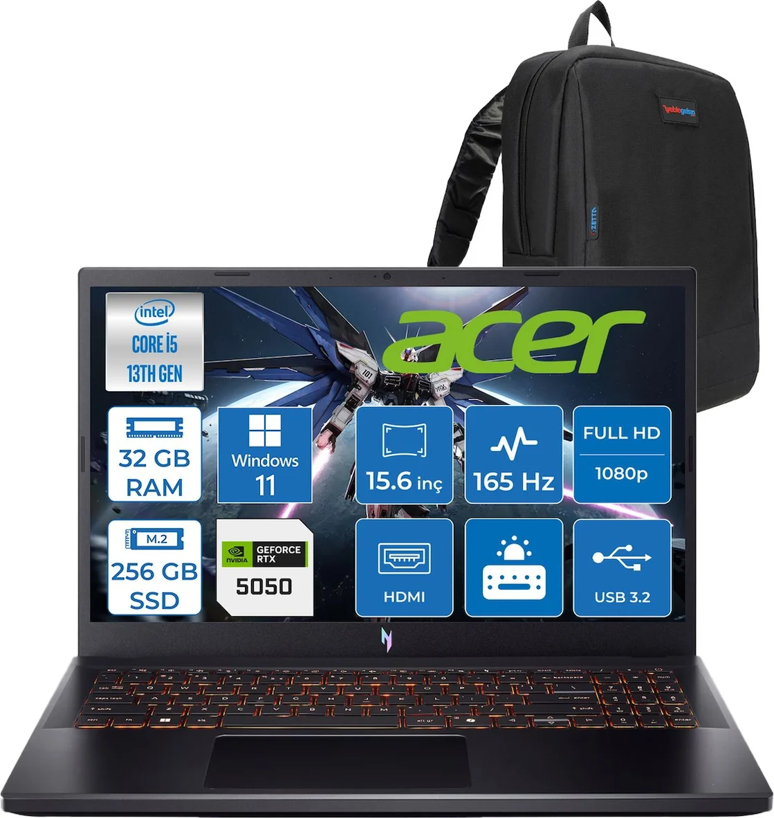 Acer Nitro V 15 ANV15 Intel®core™ I5 13420H SSD RTX5050/ 75W 15.6 Inç