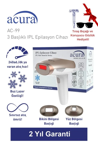 Acura AC-99 Ultra Hızlı 2 Başlıklı Sınırsız Atışlı Buz Lazer IPL Lazer