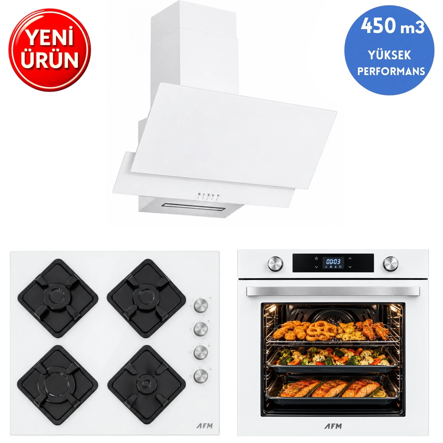 AFM Serisi UG-21 Cam Turbo+Soğutma Dijital Dokunmatik 3’lü Ankastre Set