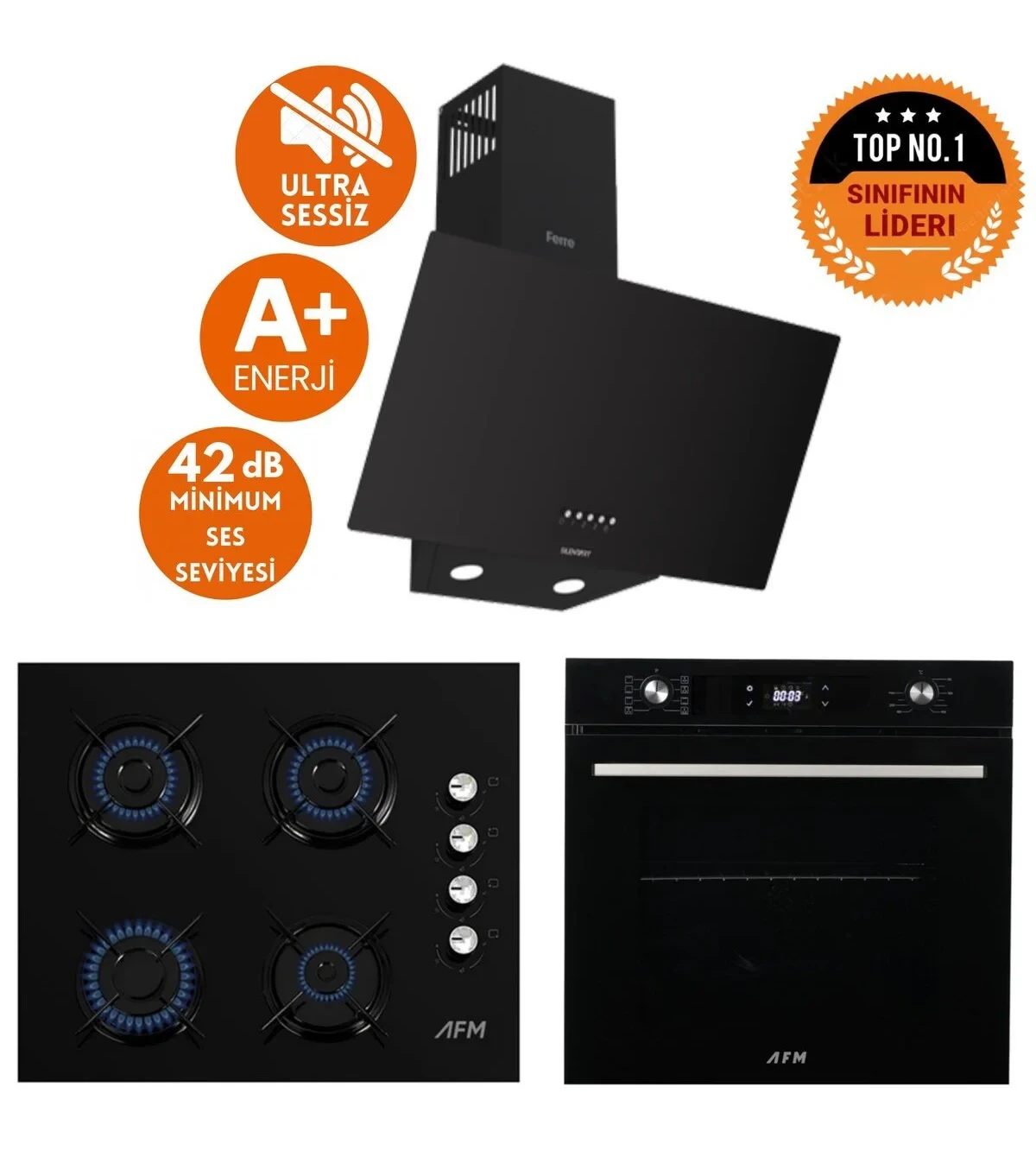 AFM tech ve Ferre MARKA LQ Sessiz 8 prog. Turbo Dijital Ankastre Set