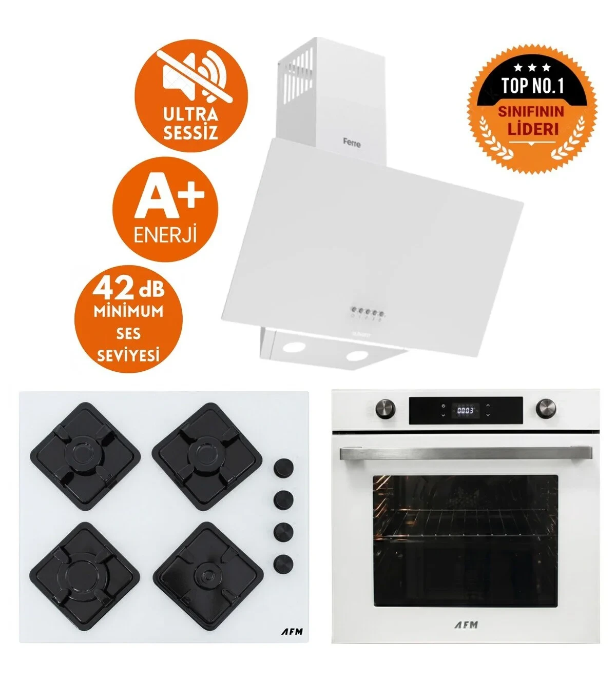 AFM tech ve Ferre Markalı ALFA Sessiz Turbo Dijital Ankastre Set