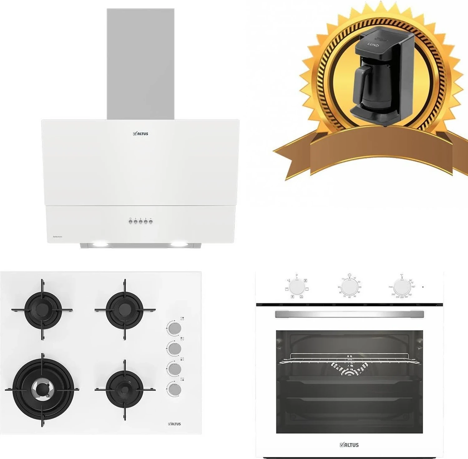 Altus Cam Ankastre Set 535 W – 189 Dw Ocak Woklu-321 W Fırın Turbo