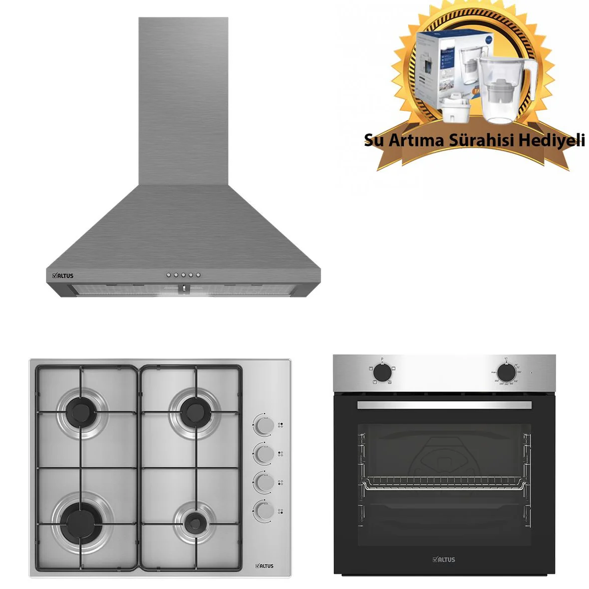 Altus İnox Ankastre Set 522 İnox Davlumbaz
