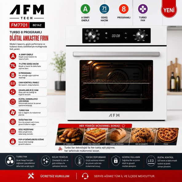 Alveus Afm Serisi FM7701 Turbo ve Soğutma Fanlı Dijital Dokunmatik Cam Fırın
