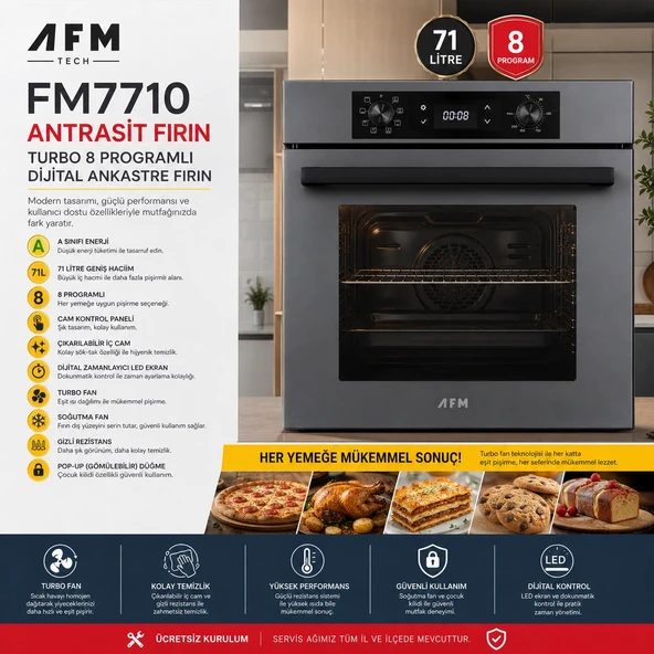 Alveus Afm Serisi FM7710 -Gri Turbo + Soğutma Fanlı Dijital Dokunmatik Fırın