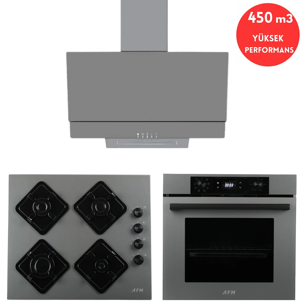 Alveus AFM Serisi İnci Cam -Gri 3’lü Ankastre Set ( FM7710 + FM-BD2210