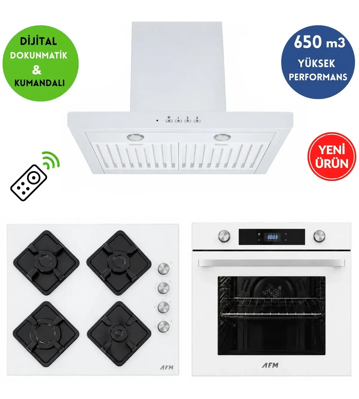 Alveus AFM Serisi RM2 Cam Turbo+Soğutma Dijital Dokunmatik 3’lü Ankastre Set