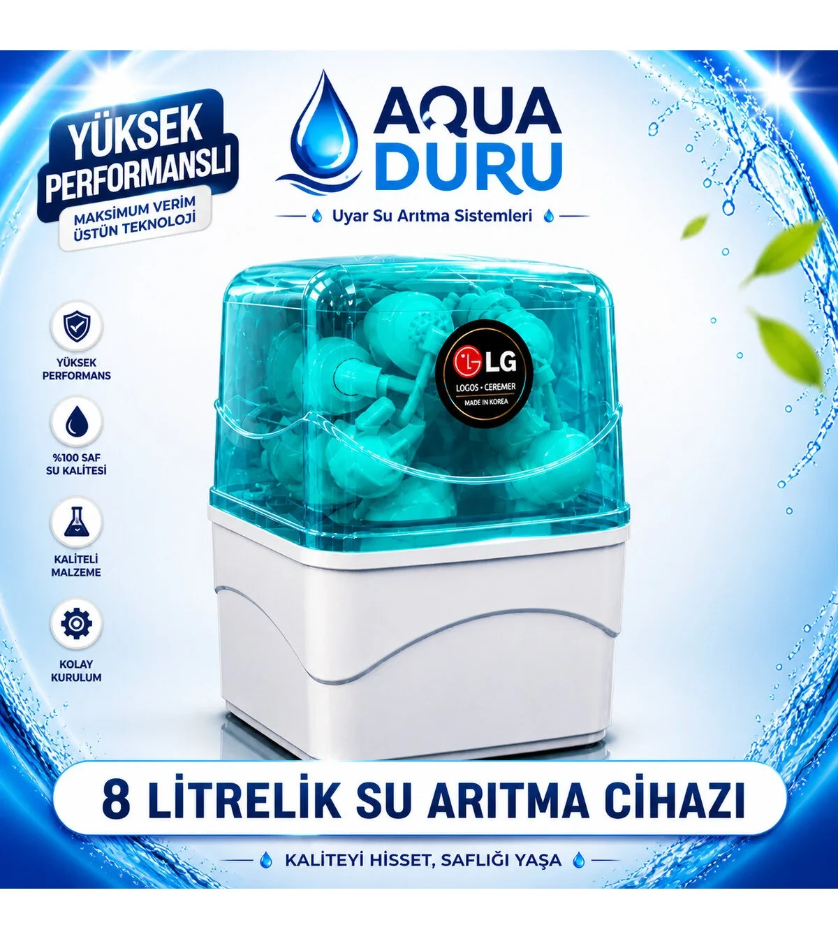 AQUA DURU Su Arıtma Cihazı 8 Litrelik Pompasız LG Chem (Mavi- )