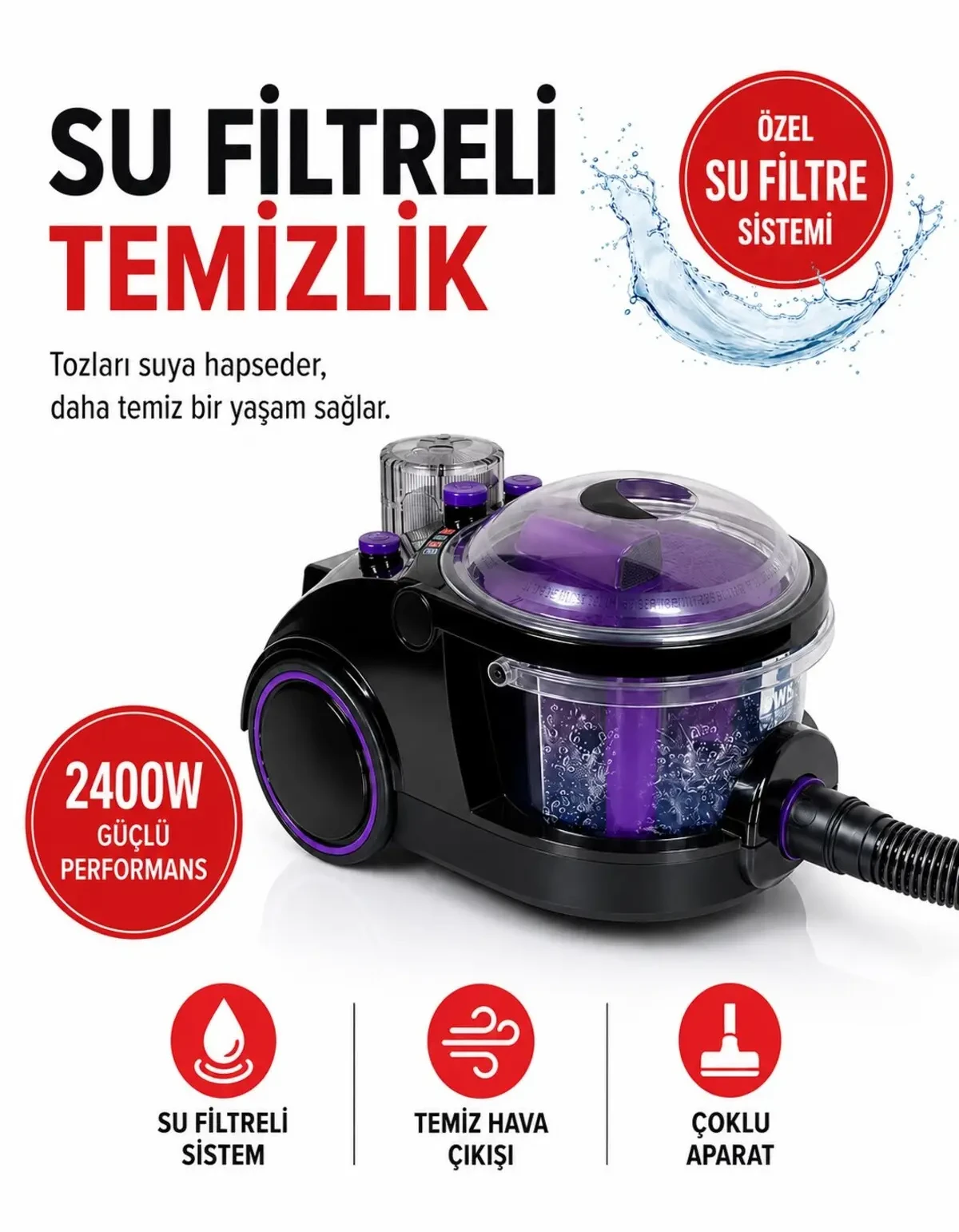 Arnica 2400 W Su Filtreli Elektrikli Süpürge