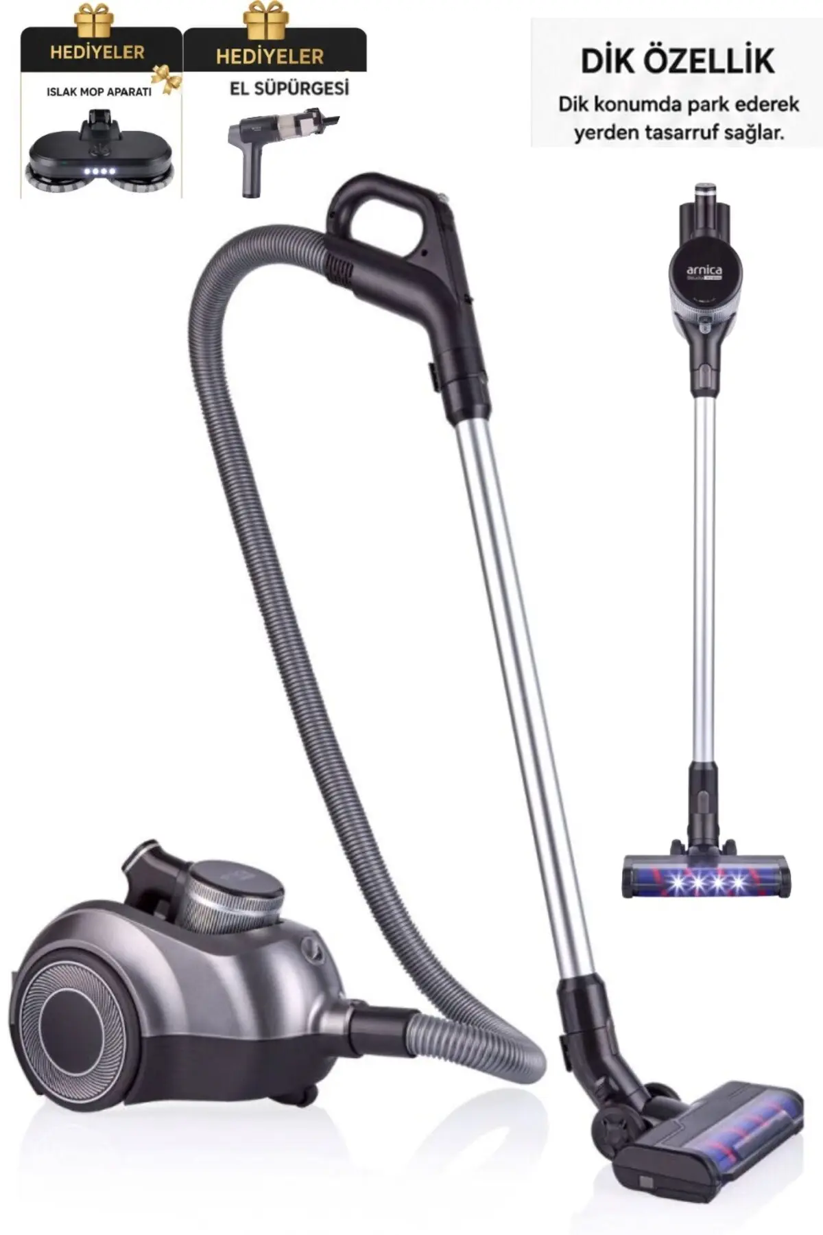 Arnica 2’si 1 Arada Şarjlı Süpürge 400W BLDC Motor HEPA Filtre Multi