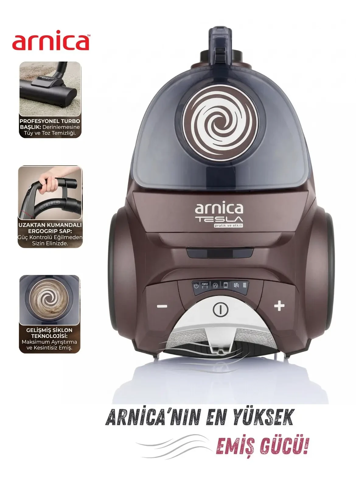 Arnica 750 W Güçlü Motor ve Turbo Başlıklı Toz Torbasız Süpürge