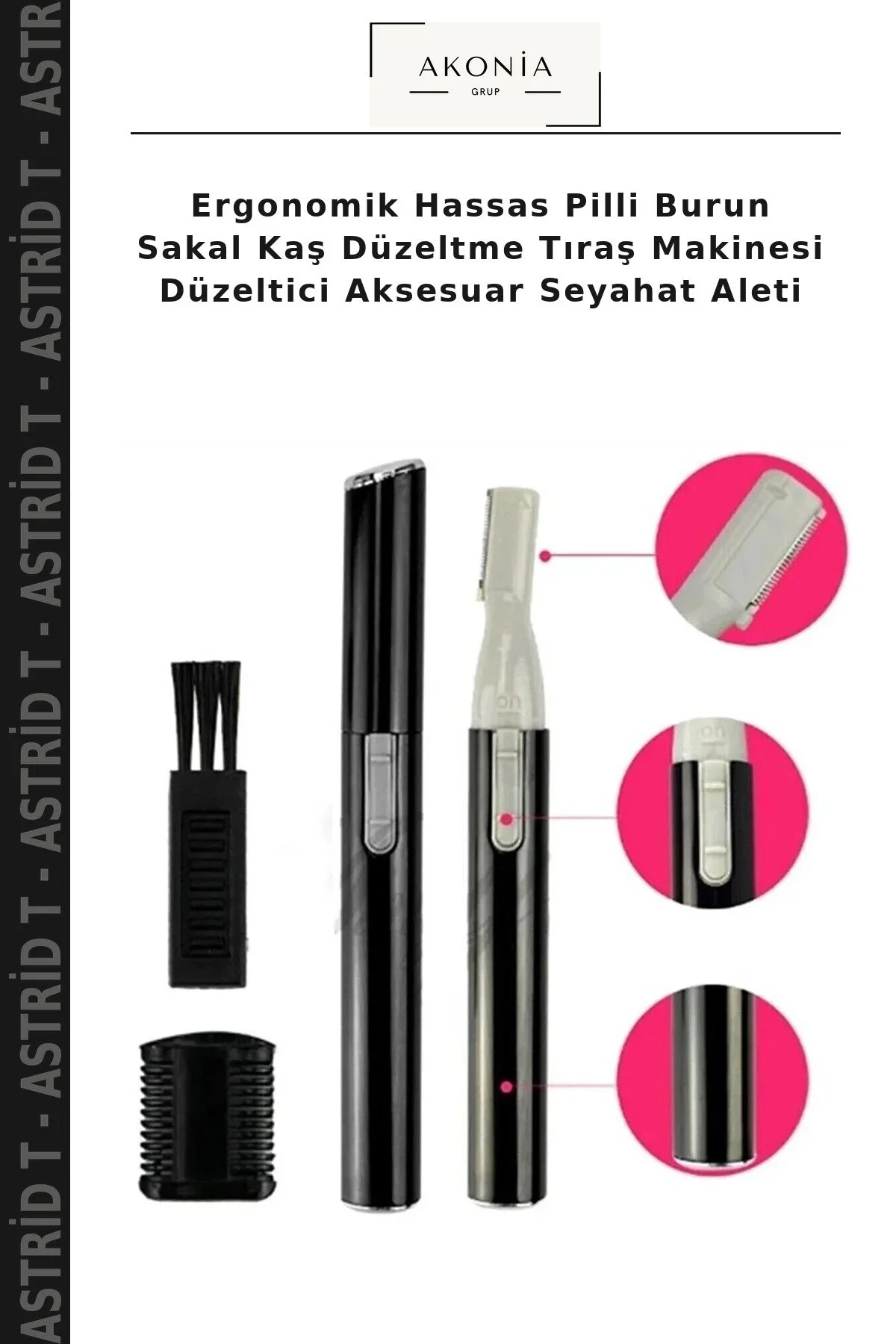 Astrid T Ergonomik Hassas Pilli Burun Sakal Kaş Düzeltme Tıraş