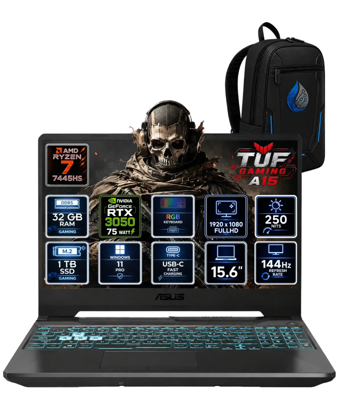 ASUS TUF Gaming A15 AMD Ryzen 7 7445HS DDR5 SSD RTX 3050 15.6” FHD IPS
