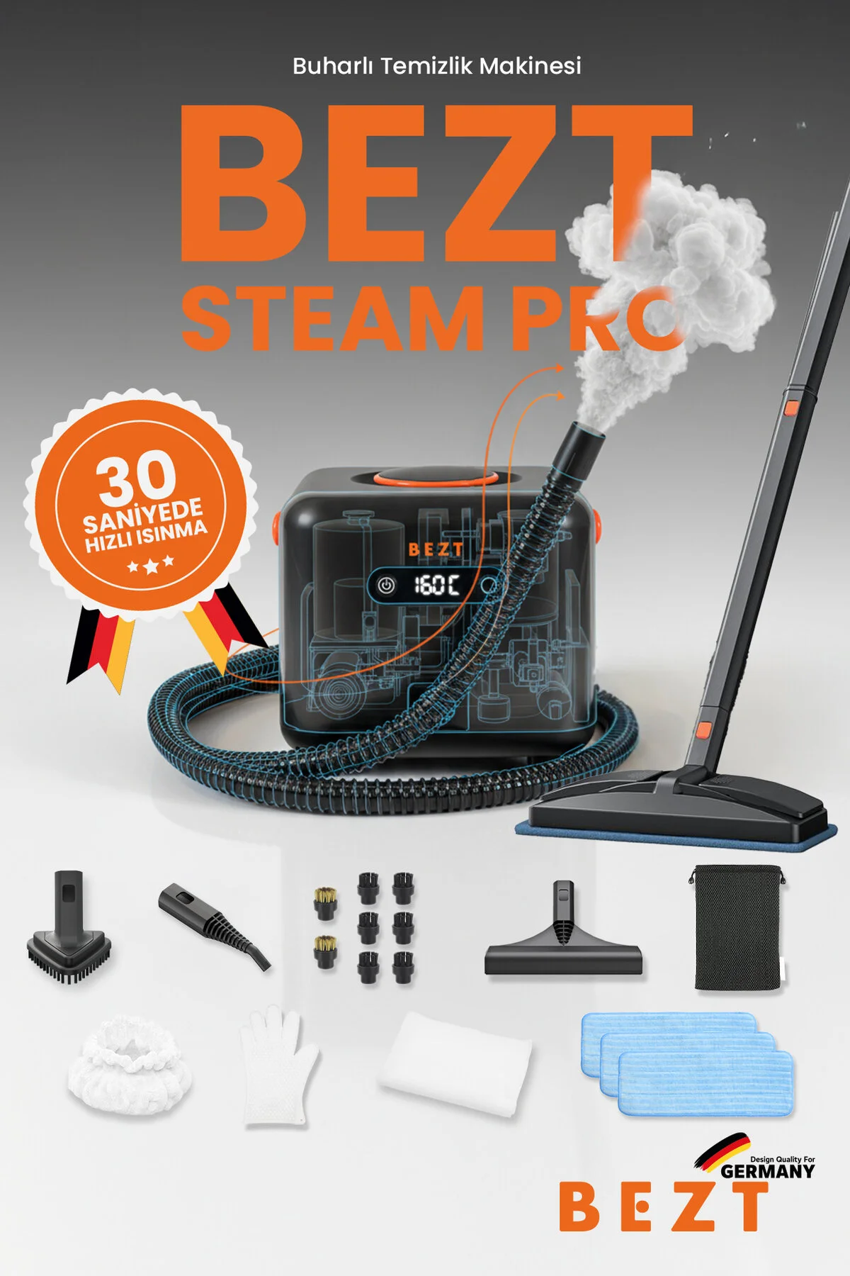 Bezt Steam Pro Buharlı Temizlik Makinesi 30 Saniyede Hızlı Isınma 4.5