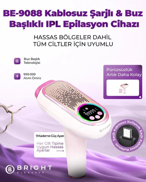 Bright Elegance BE-9088 Şarjlı Ipl Lazer Epilasyon Cihazı 999.999 Atım