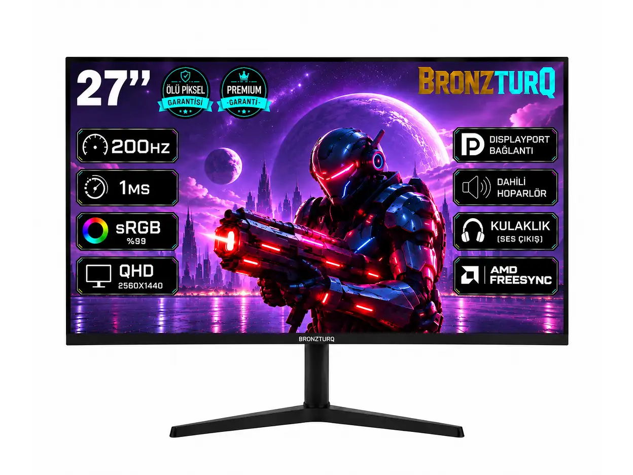 BRONZTURQ 200Hz (DP + HDMI) QHD 2560×1440 Pivot BTQ270QHD200-AA 27 Monitör