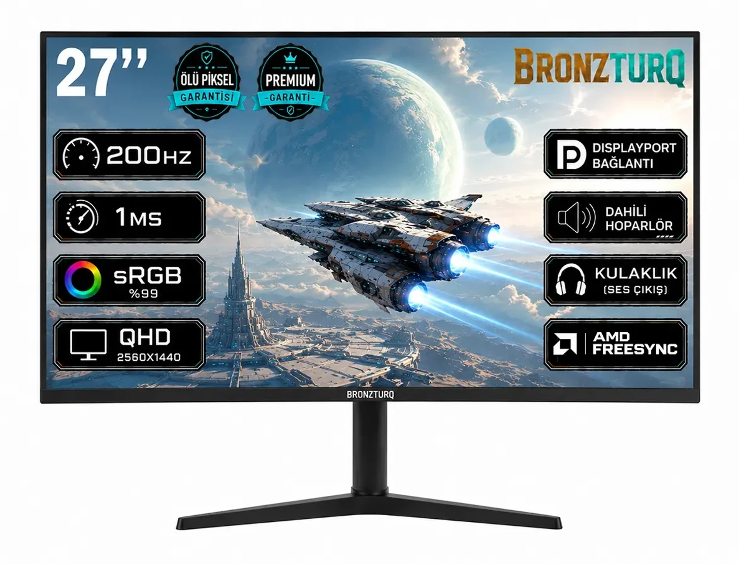 Bronzturq 27″ 200Hz 1 ms (DP + HDMI) QHD 2560×1440 Pivot Monitör