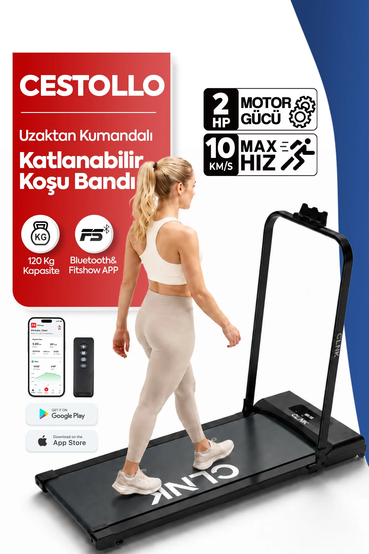 CLNK %6 Eğim Yeni Nesil Bluetoothlu Koşu Bandı 10 Km Hız 2 Hp Motor