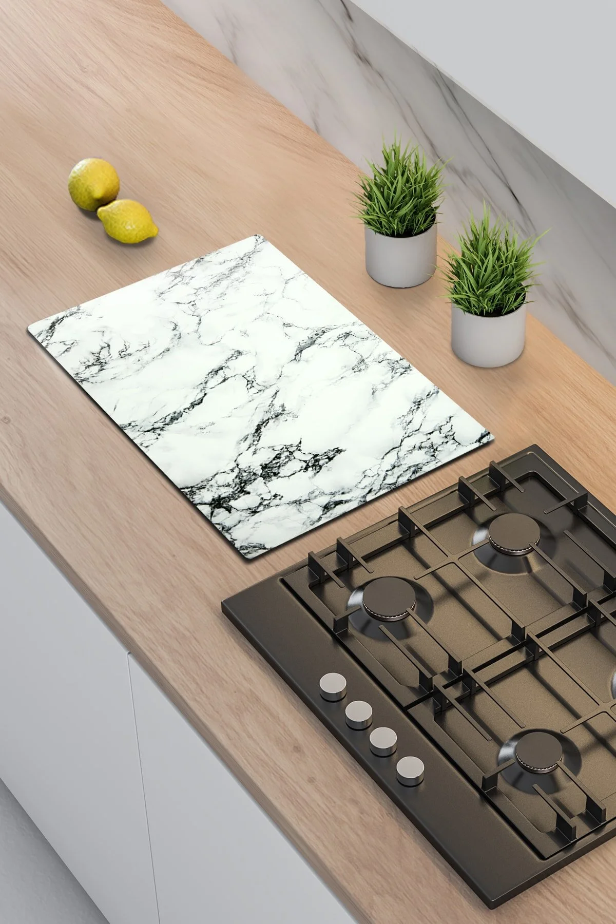 Decorita Ocak Yanı Hazırlık Camı | Mermer Görünümlü | 40cm X 60cm