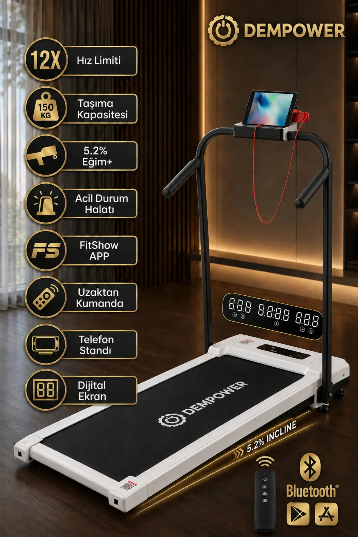 DEMPOWER 150KG Taşıma Kapasiteli Koşu Bandı