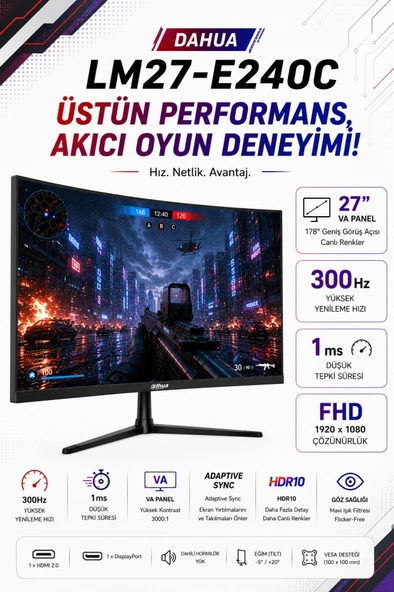 DHI-LM27-E240C VA Panel Curved (Kavisli) 27 inç 240 Hz 1920 (H) × Monitör