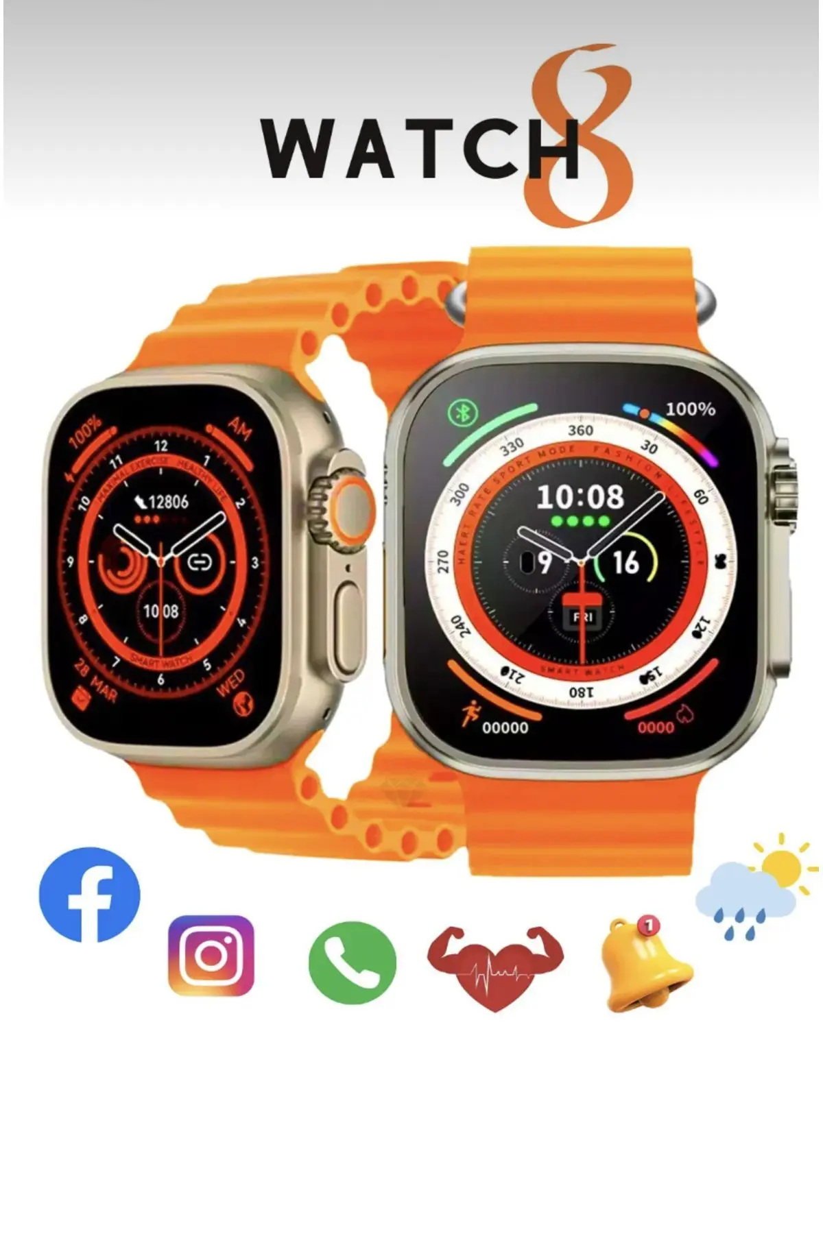 EMİN ENSAR HOME Watch 8 Ultra Smart Watch Akilli Saat 45mm 1.99inc 3 Tus Aktif Saatten Konusma Türkçe Dil T800