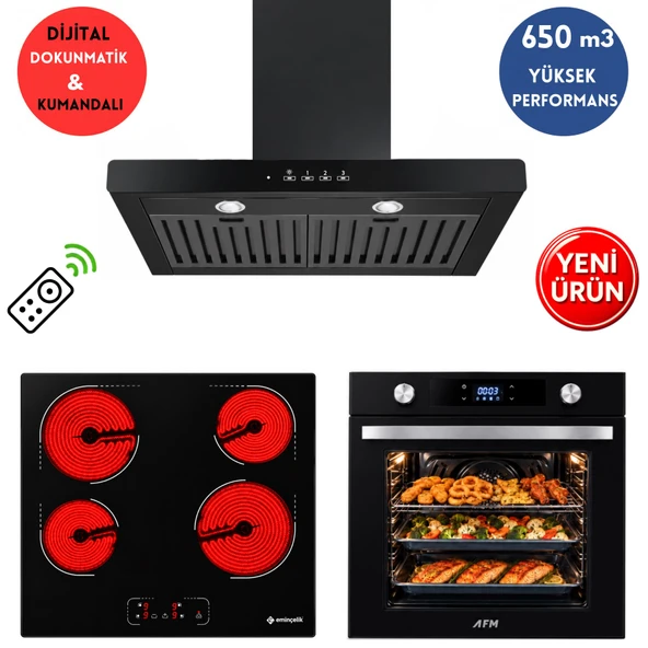 Eminçelik & AFM Marka A4 Dijital Elektr. Vitroseramik 3’lü Ankastre Set