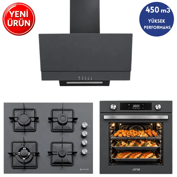 Eminçelik ve AFM marka EA2 -Gri Cam Turbo Dijital 3’lü Ankastre Set