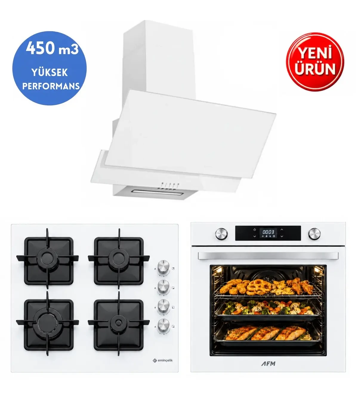 Eminçelik ve AFM Marka EA4 Cam Turbo Dijital 3’lü Ankastre Set
