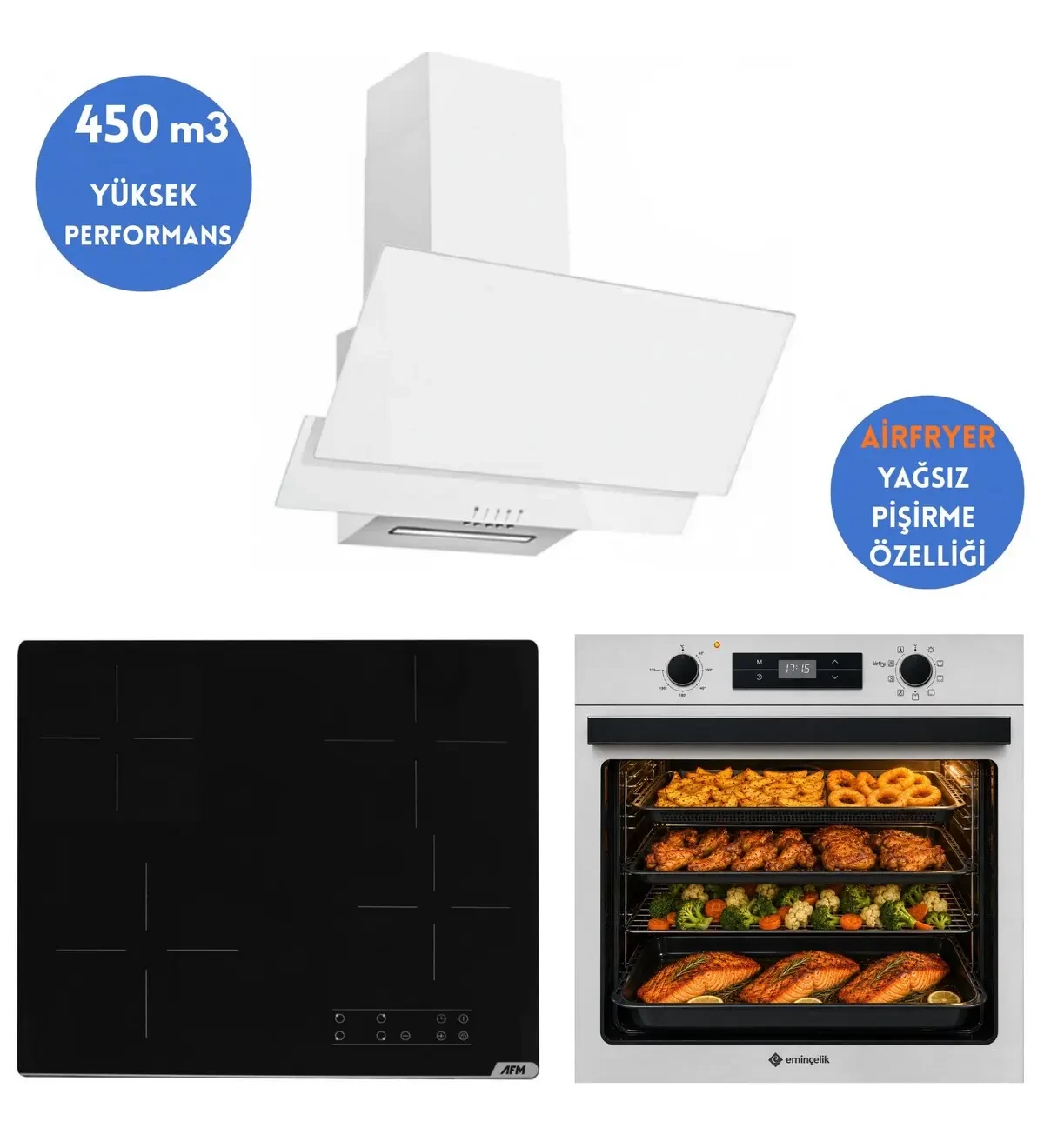 Eminçelik ve AFM Marka T6 Airfryer Vitro Elektr Dijital Ankastre Set