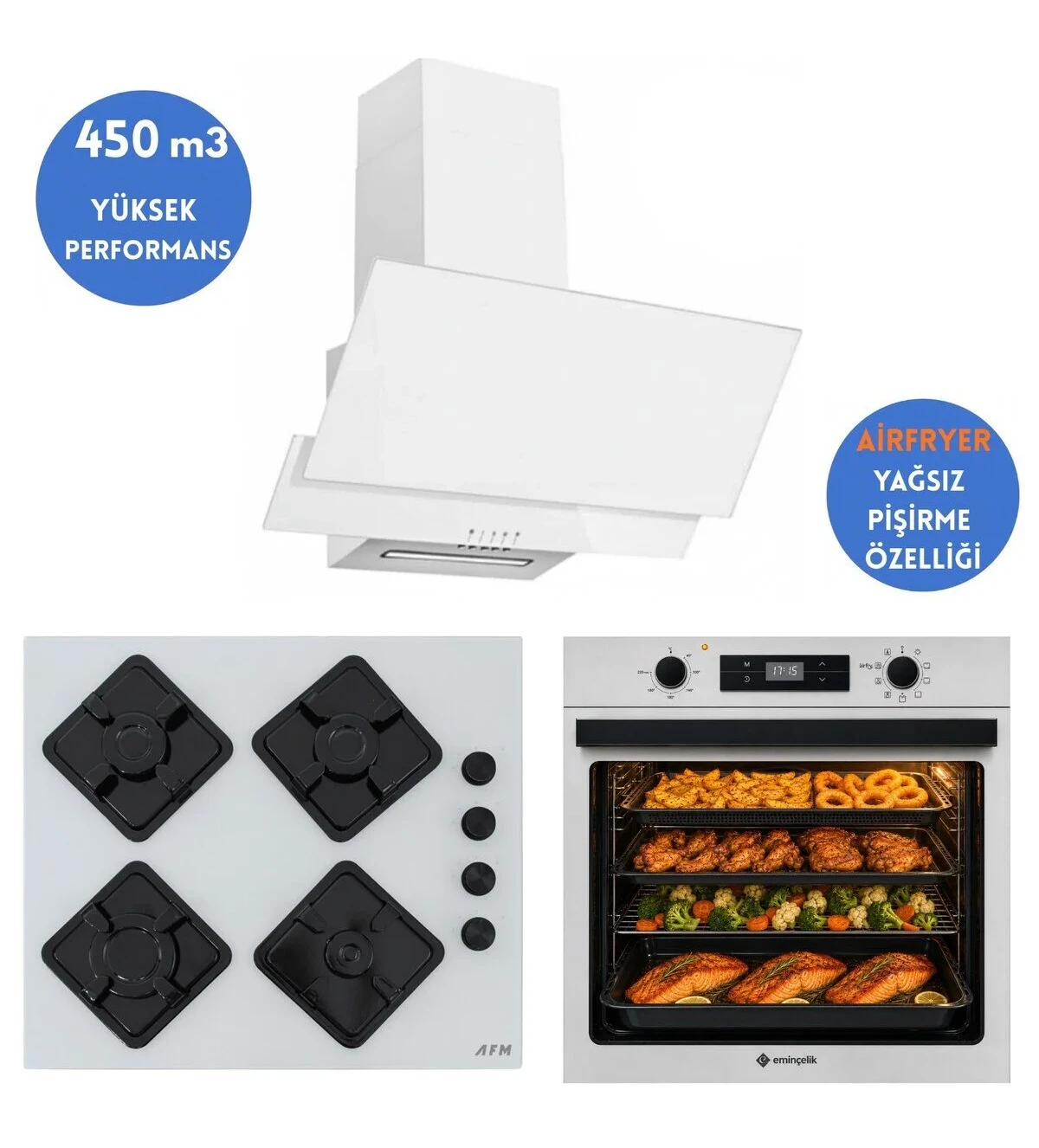 Eminçelik ve AFM T1 Airfryer Mod Dijital Turbo Cam Ankastre Set (AF