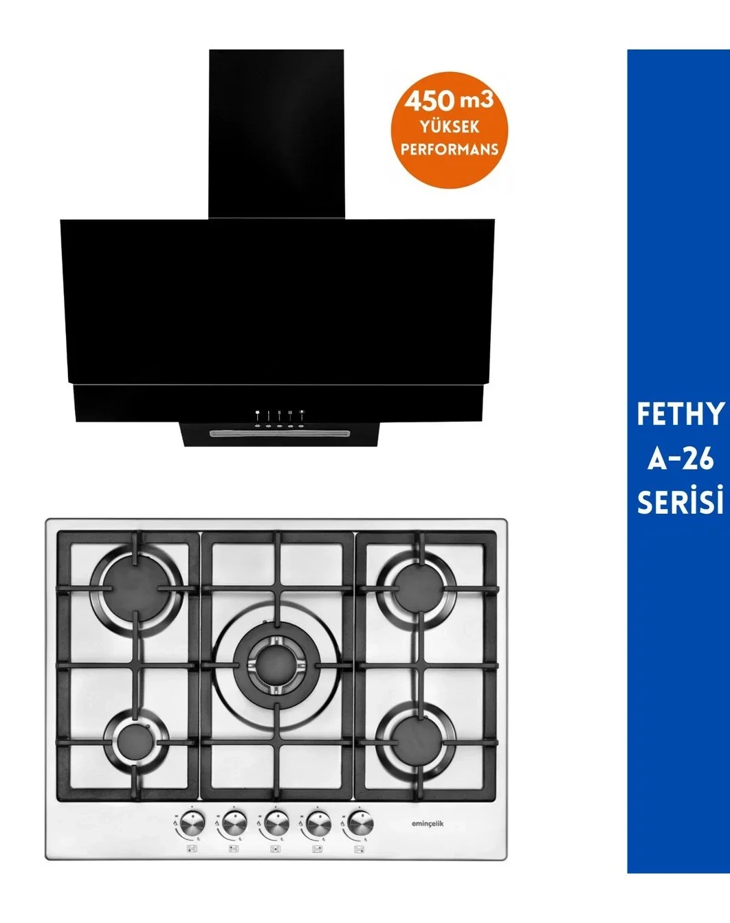 Eminçelik ve AFM TECH Marka Fethy A-26 5 Gözlü 2’li İnox Ankastre Set