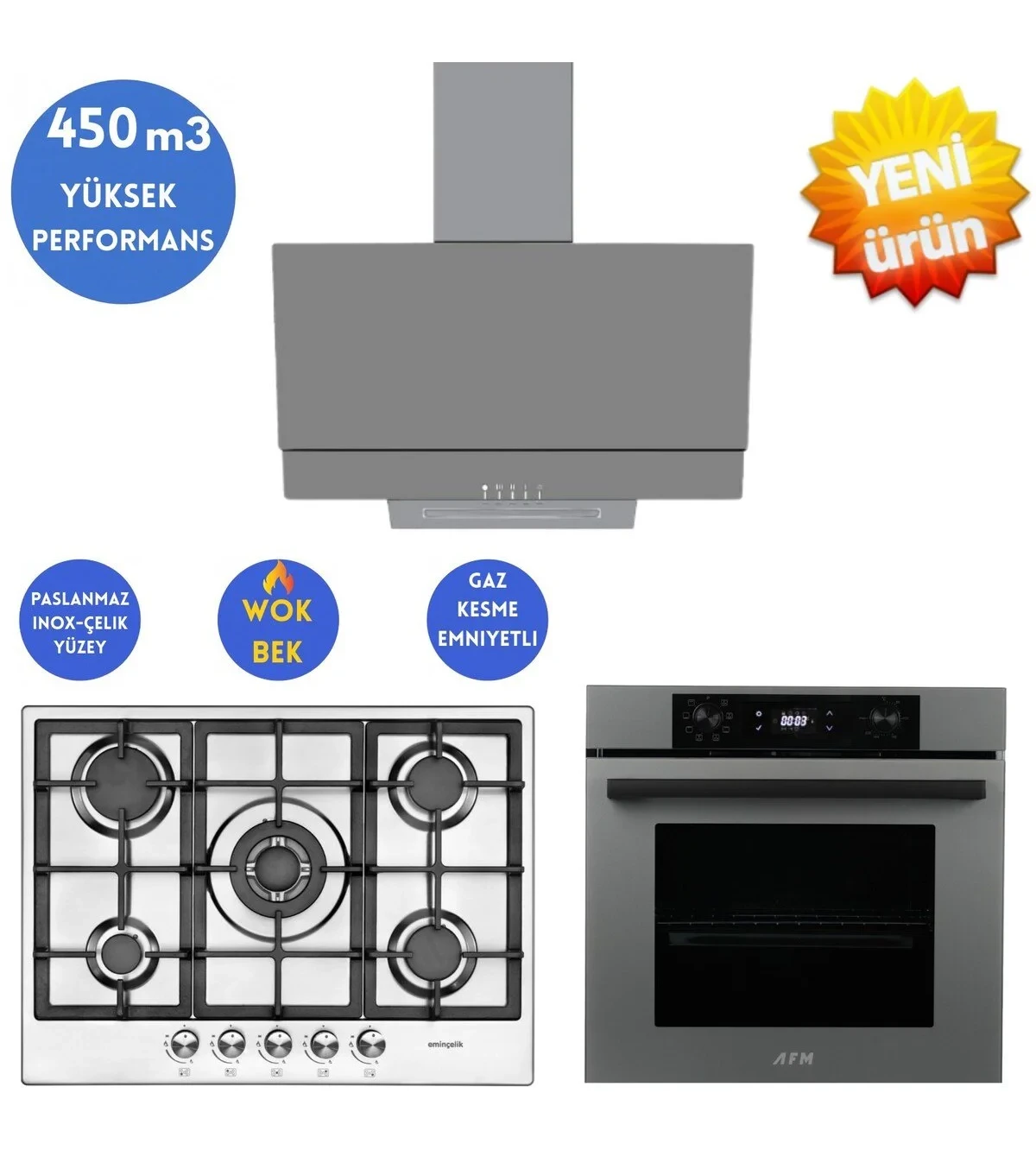 Eminçelik ve AFM TECH Markalı / GRIE -Gri Ankastre Set ( 22 380 İnox