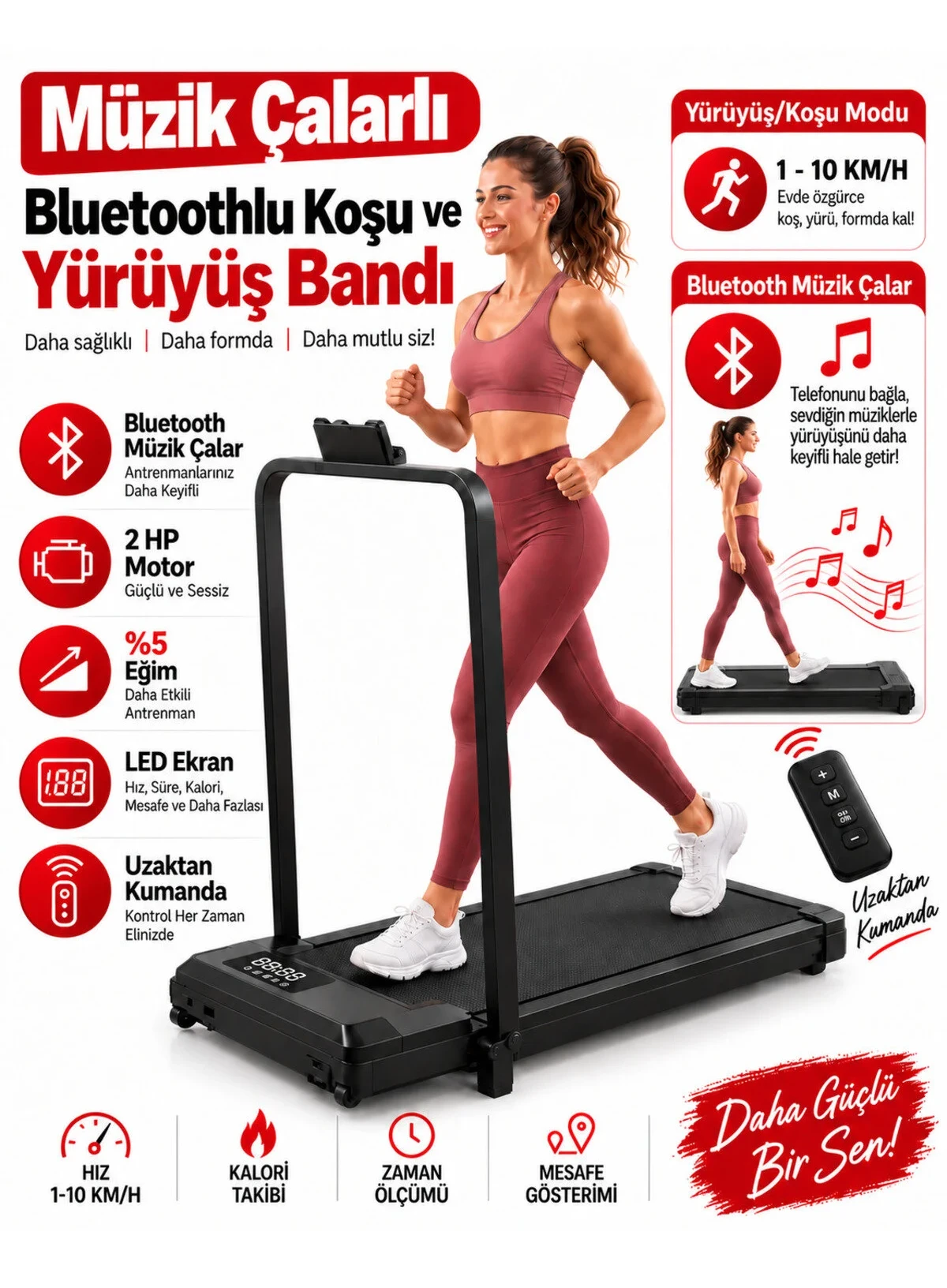 EN SİGA Bluetoothlu Koşu ve Yürüyüş Bandı Yeni Nesil 2 HP Motor %5