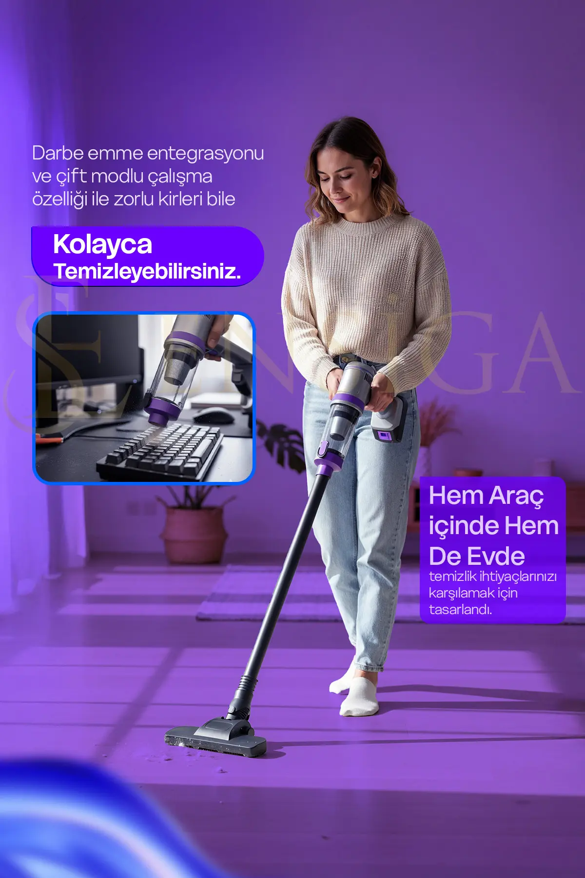 EN SİGA Dikey Ev ve Araç İçi Süpürge LCD Ekranlı 18.000 Pa Max Emiş