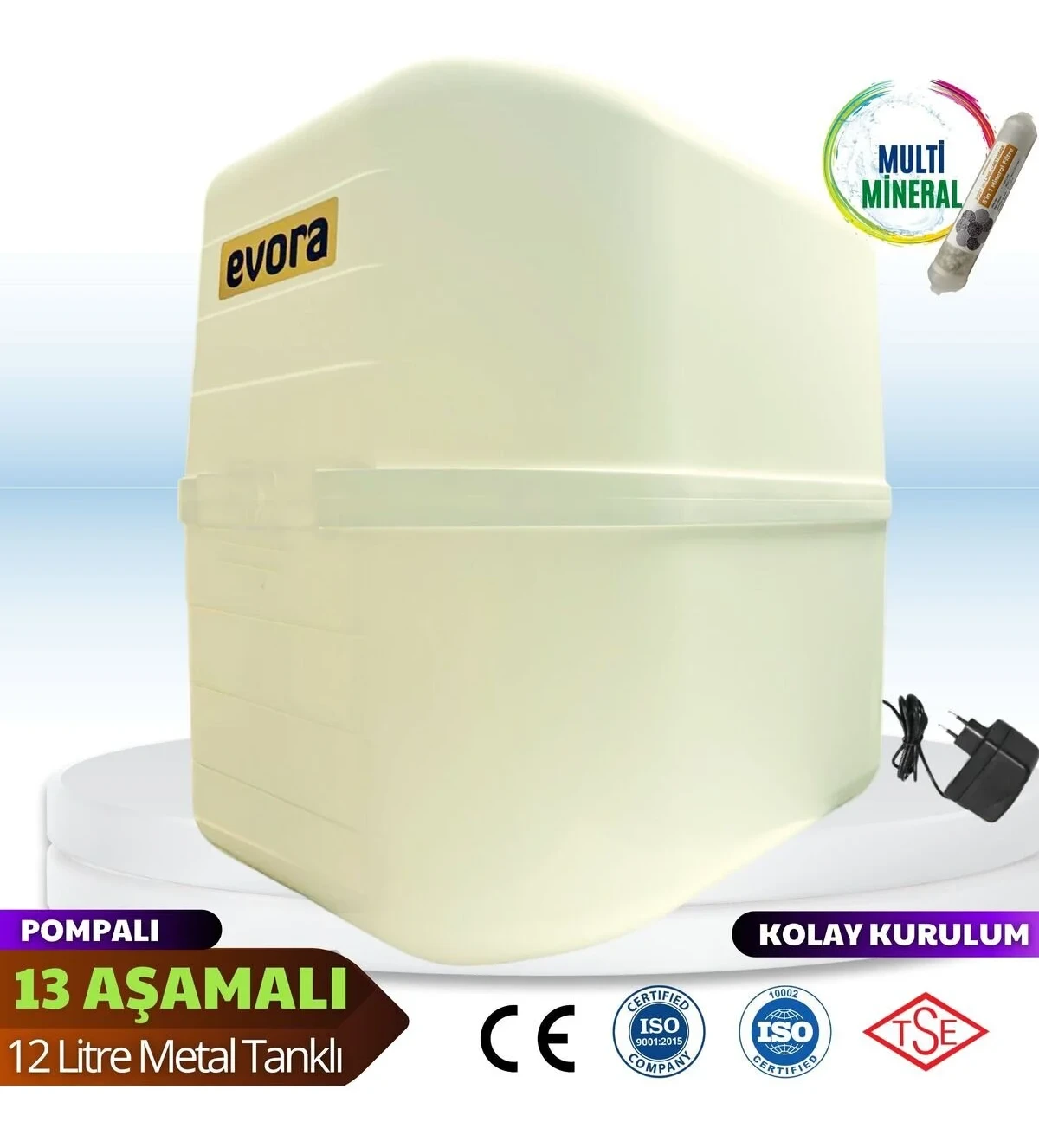 Evora 13 Aşamalı 12 Litre Kapalı Kasa Pompalı Su Arıtma Cihazı