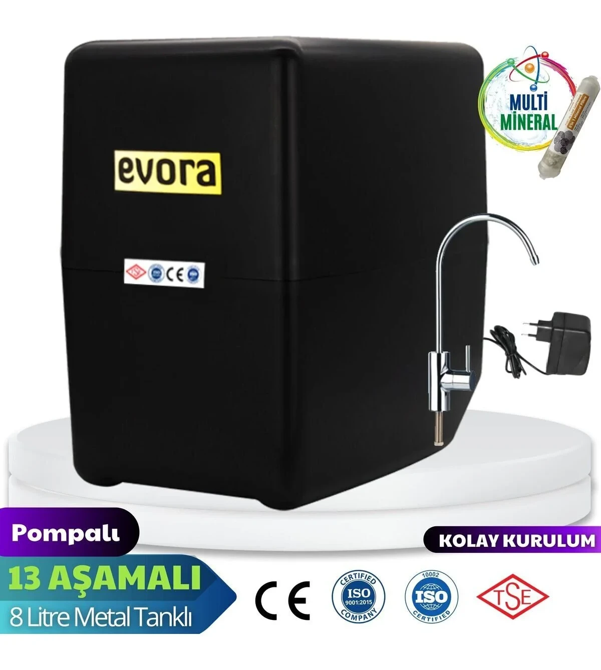 Evora 13 Aşamalı 8 Lt Çelik Tanklı Pompalı Multimineralli Su Arıtma Cihazı