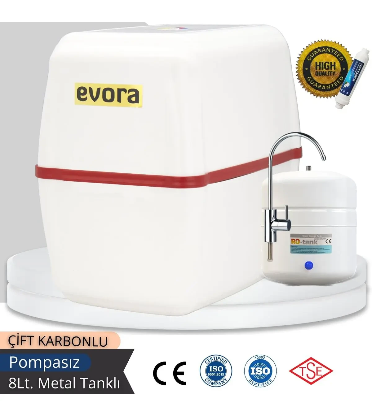 Evora 5 Aşamalı 8 Lt Kapalı Oval Kasa Pompasız Su Arıtma Cihazı