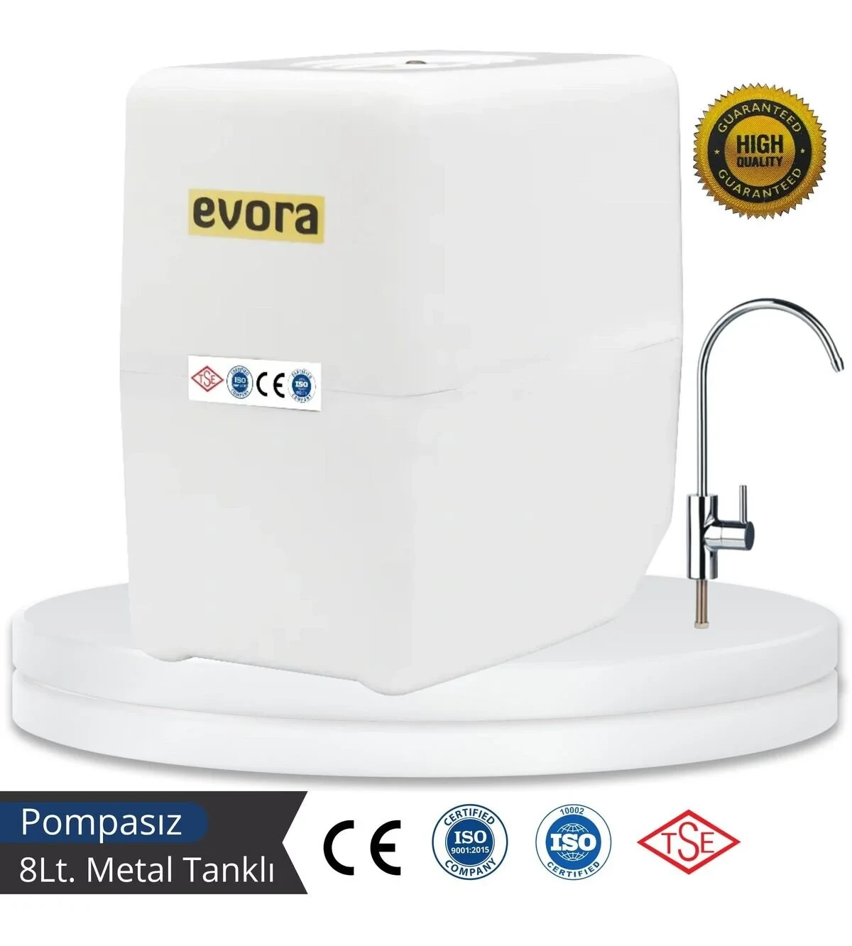 Evora 8 Litre Metal Tanklı Çift Karbonlu Kapalı Kasa Pompasız Su Arıtma Cihazı