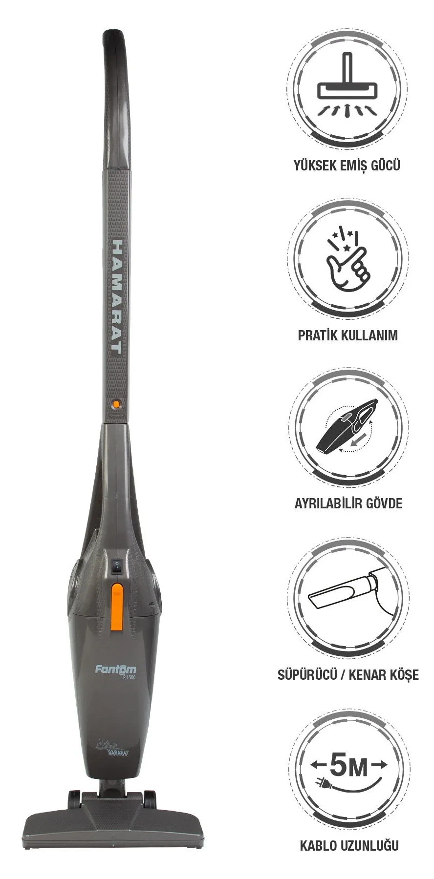 FANTOM Hamarat P 1500 Toz Torbasız Dikey Süpürge