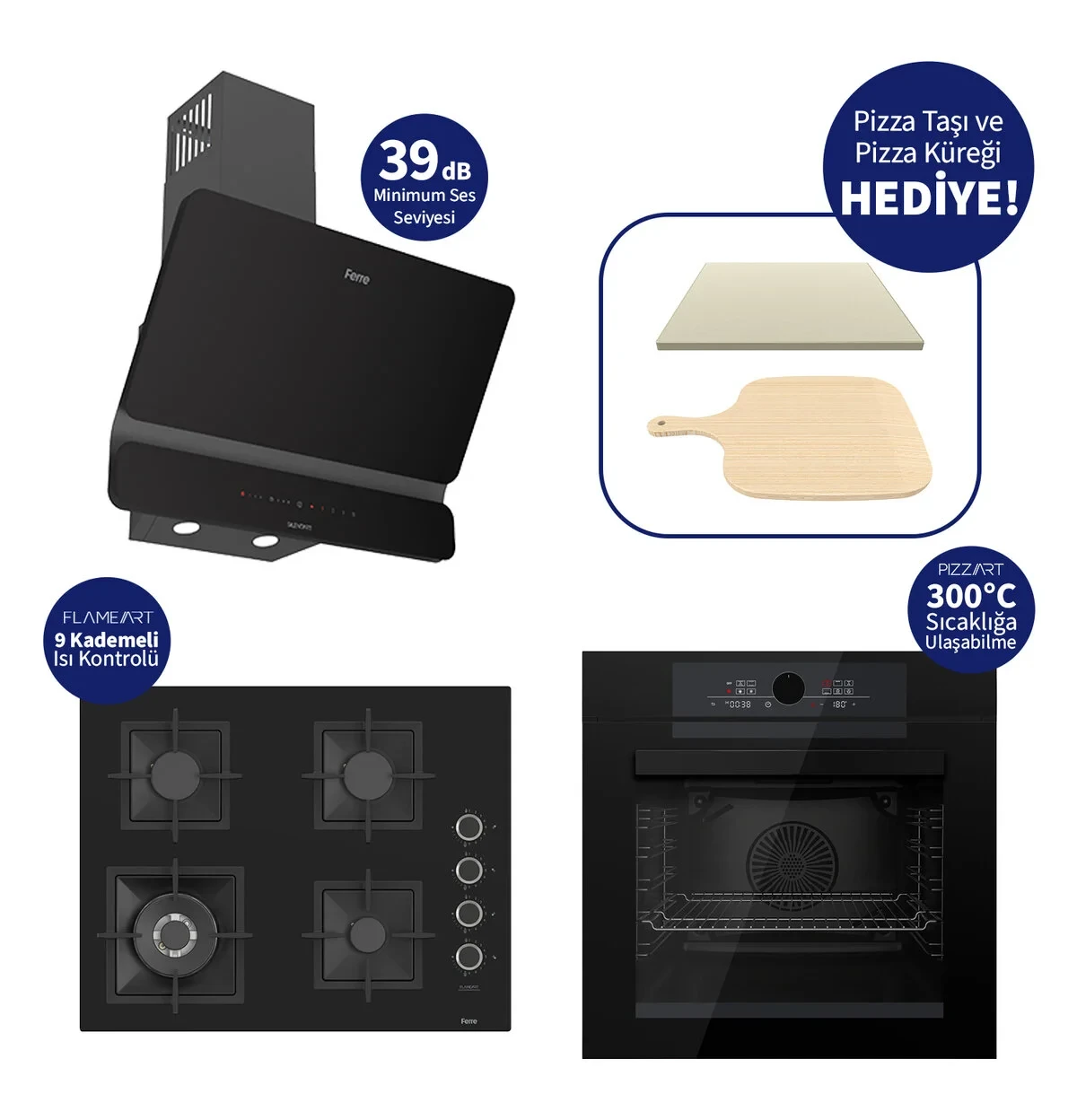 Ferre SİYAH ITALIANO PIZZART 3’lü Ankastre Set
