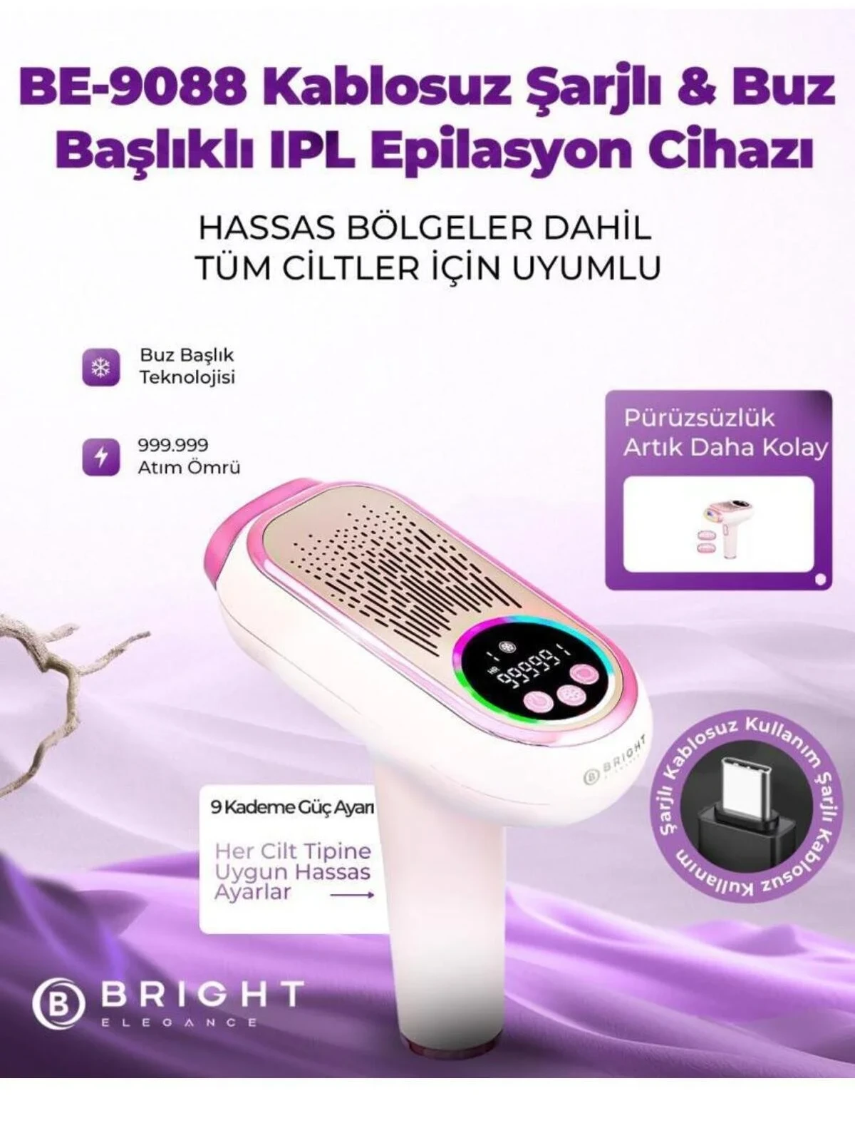 FeyzaDesign Şarjlı IPL Lazer Epilasyon Cihazı 999.999 Atım