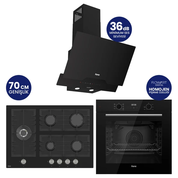 FlowArt Digital 5 Gözlü Cam Ankastre Set QBL63CS+BL135+D063-SA